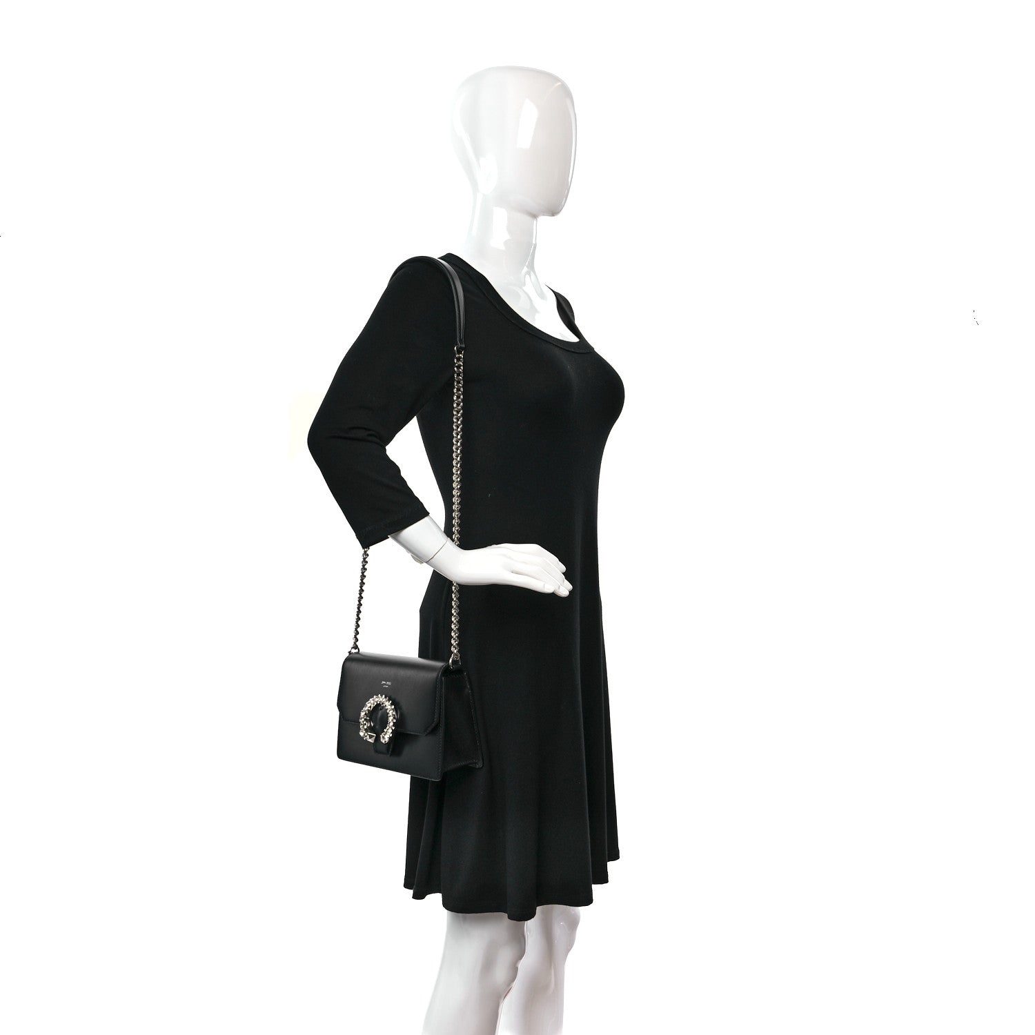 Jimmy Choo Grainy Calfskin Crystal Embellished Madeline Crossbody Bag Black 2 of 8