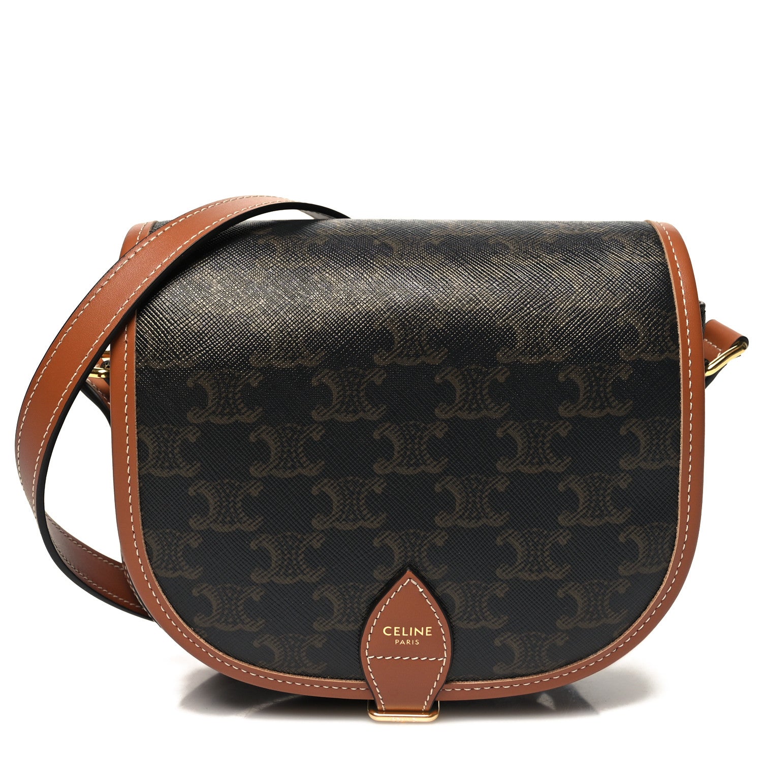 Celine Triomphe Canvas Medium Folco Bag Tan 1 of 9