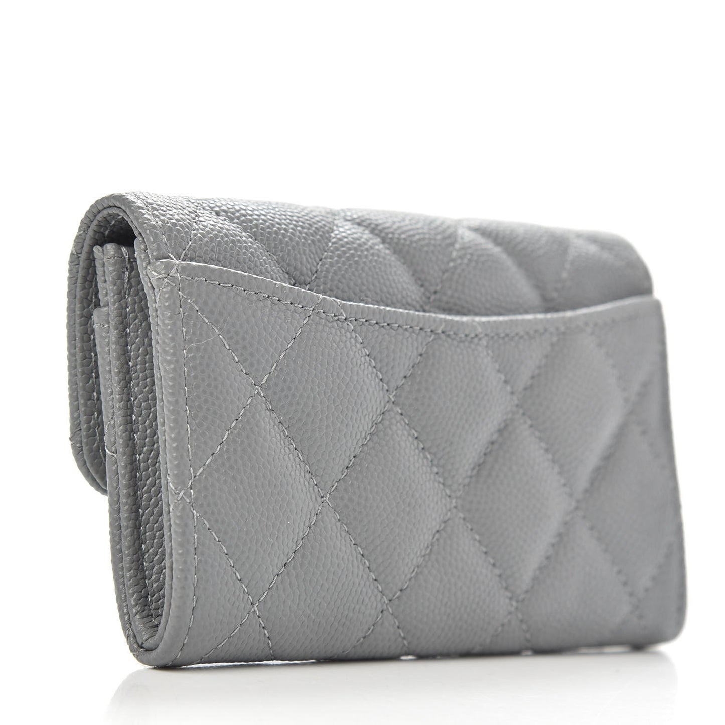 Caviar Quilted Flap Card Holder Wallet Dark Grey