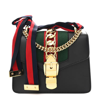 Gucci Calfskin Mini Sylvie Chain Shoulder Bag Black 1 of 10