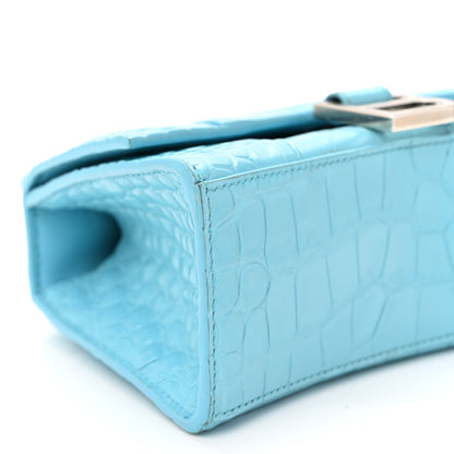 Balenciaga Shiny Calfskin Crocodile Embossed Hourglass Top Handle Bag XS Azur 8 of 11