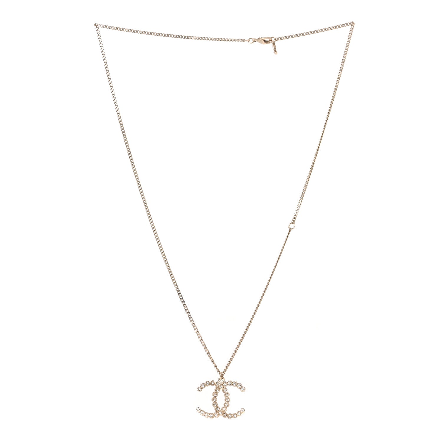 Chanel Crystal CC Pendant Necklace Gold 3 of 5