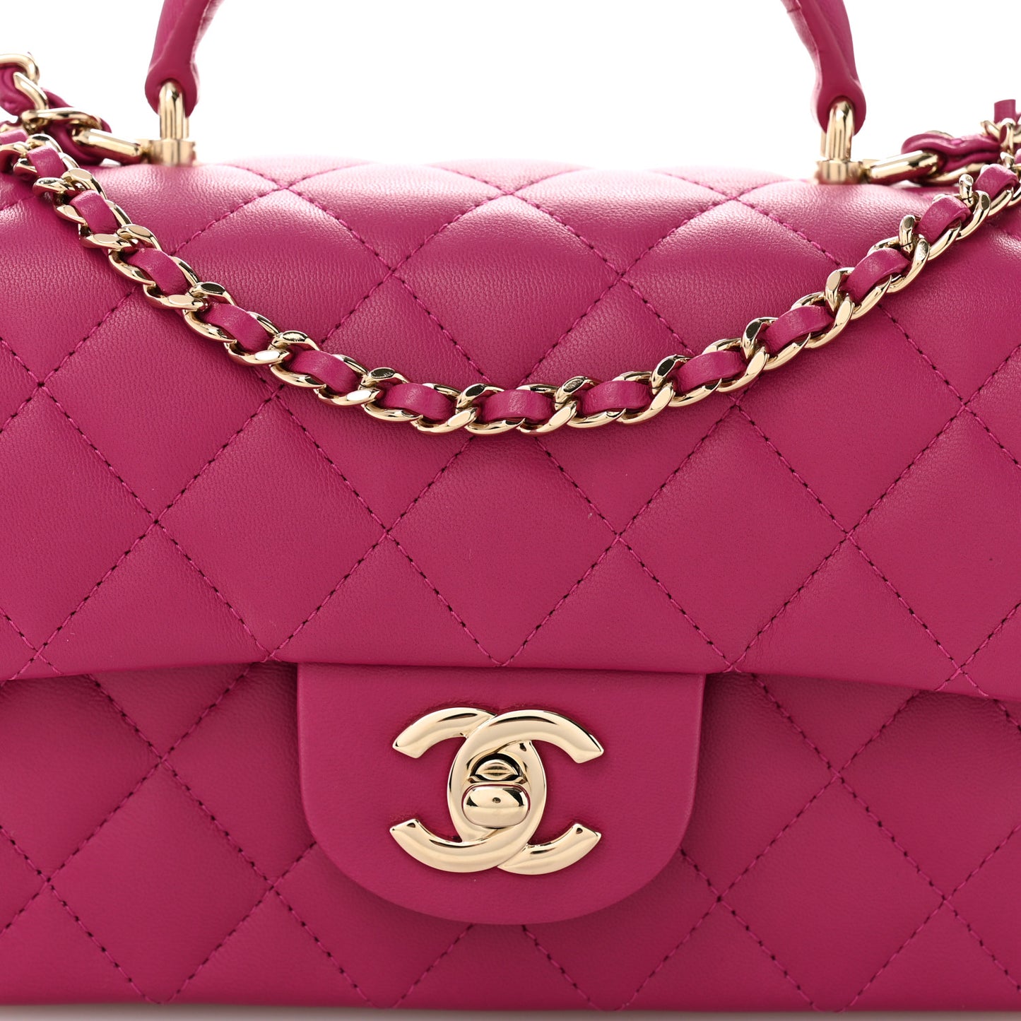 Lambskin Quilted Mini Top Handle Rectangular Flap Fuchsia