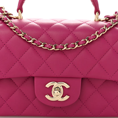 Chanel Lambskin Quilted Mini Top Handle Rectangular Flap Fuchsia 8 of 10