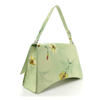 Balenciaga Shiny Paper Calfskin Floral Printed Large Crush Sling Bag Green 3 of 17