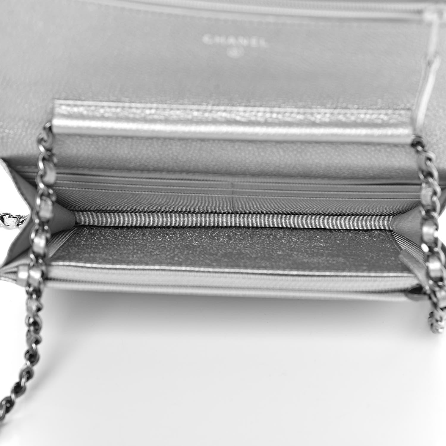 Chanel Metallic Caviar Quilted Wallet on Chain WOC Silver 5 of 12