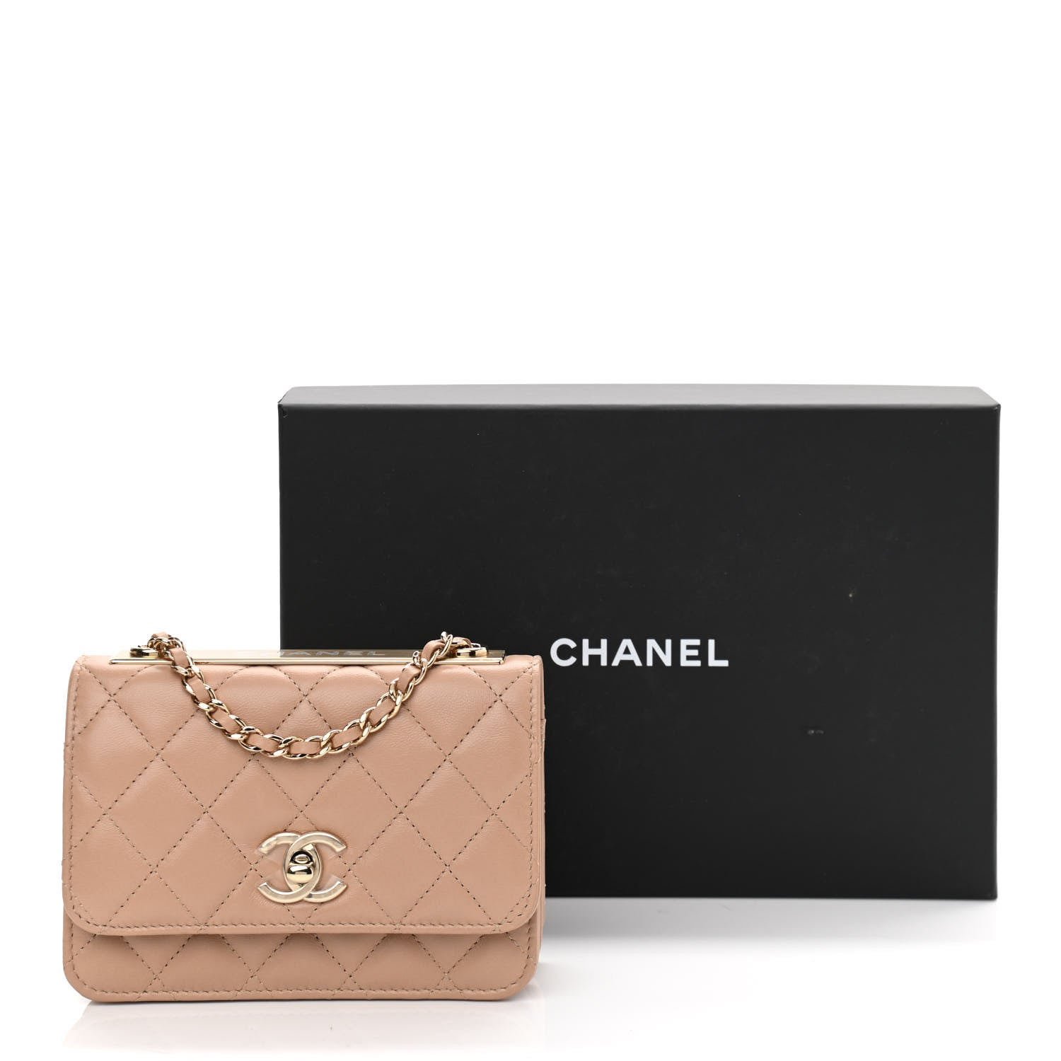 Chanel Lambskin Quilted Mini Trendy CC Wallet On Chain WOC Beige 10 of 10