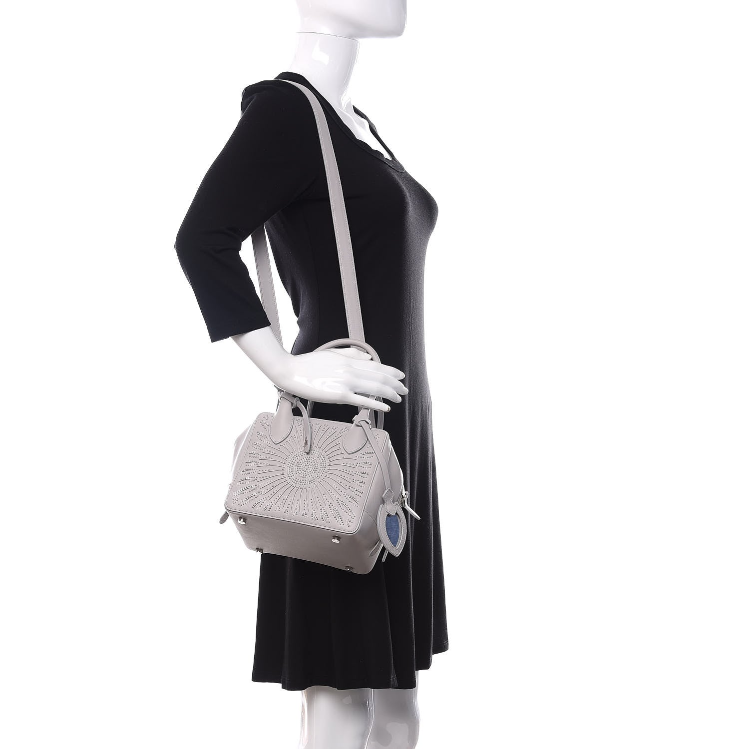 Alaia Calfskin Lux Laser Cut Studded Small Elga Top Handle Bag Grey 2 of 9
