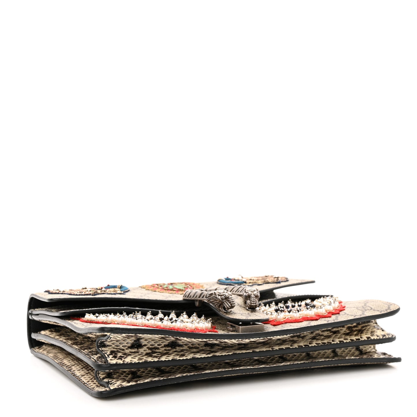 GG Supreme Monogram Snakeskin Flower Embroidered Medium Dionysus Shoulder Bag Beige Orange