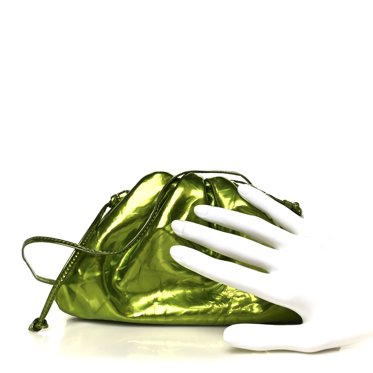 Bottega Veneta Metallic Crushed Calfskin The Mini Pouch Chlorophyll 3 of 12
