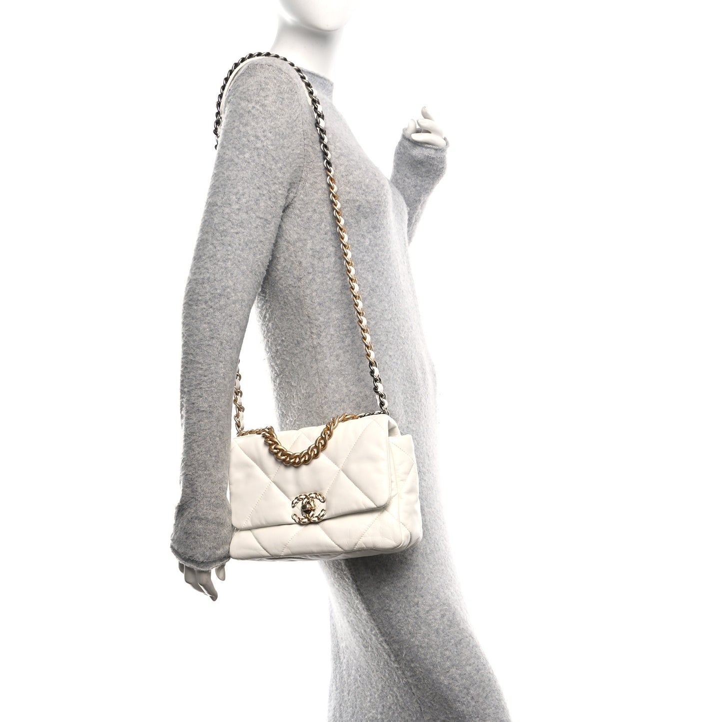 Lambskin Quilted Medium Chanel 19 Flap White