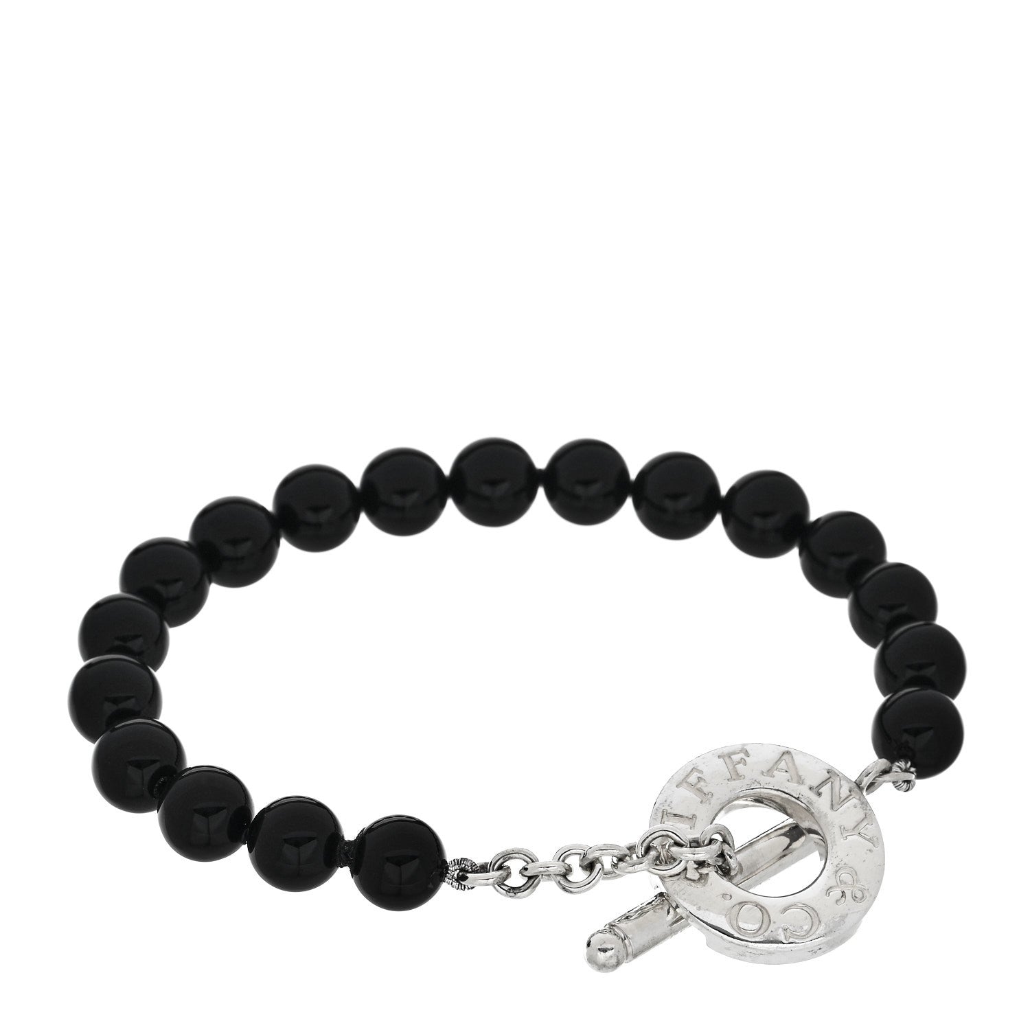 Tiffany Sterling Silver Black Onyx Bead Toggle Bracelet 1 of 3
