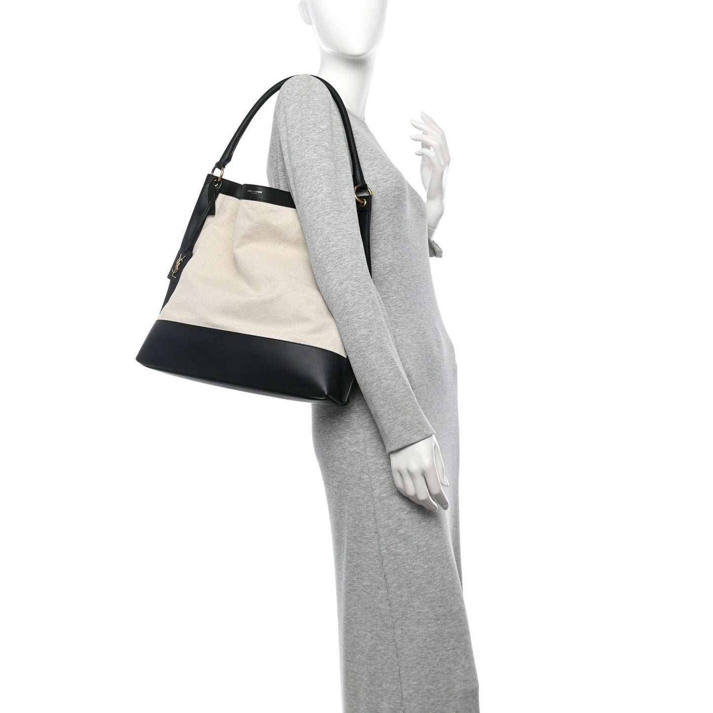 Canvas Calfskin Tag Hobo White Black
