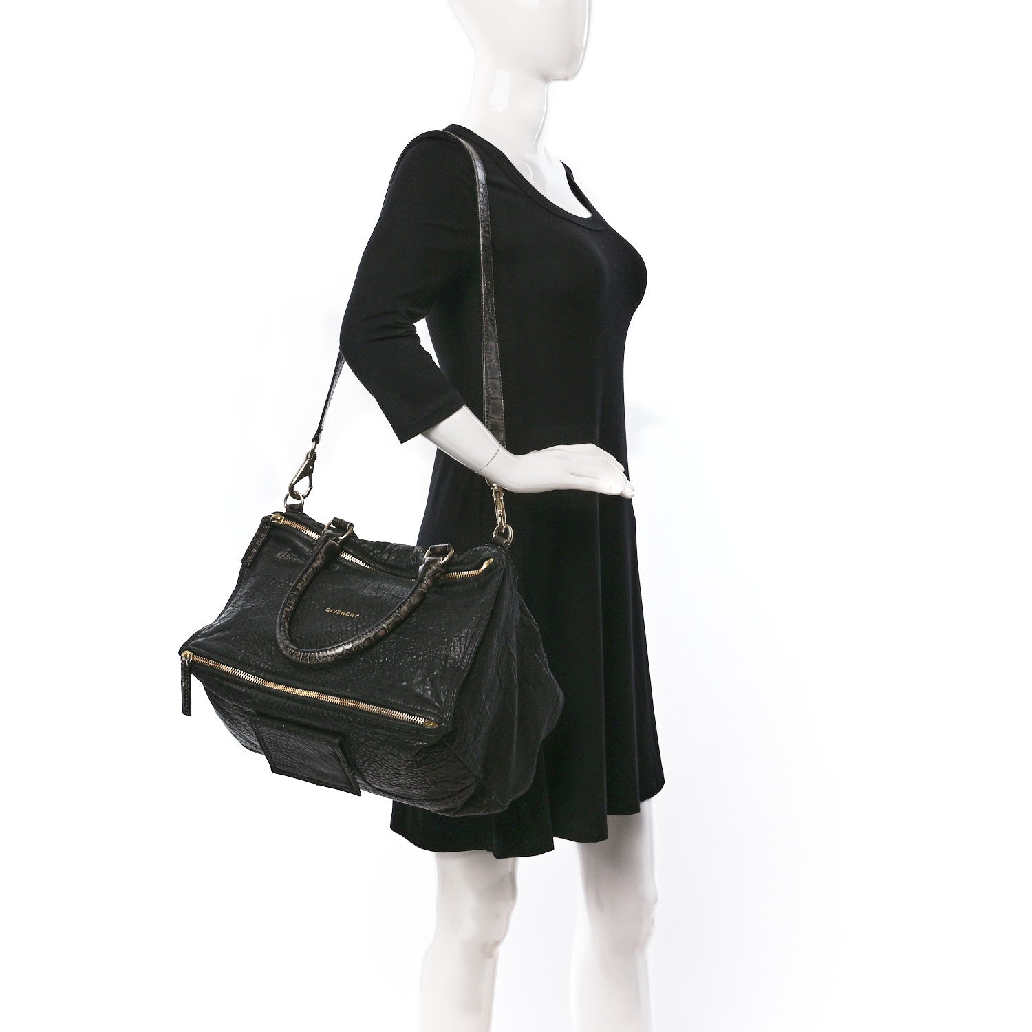 Givenchy Pebbled Sheepskin Calfskin Crocodile Embossed Large Pandora Black 2 of 10