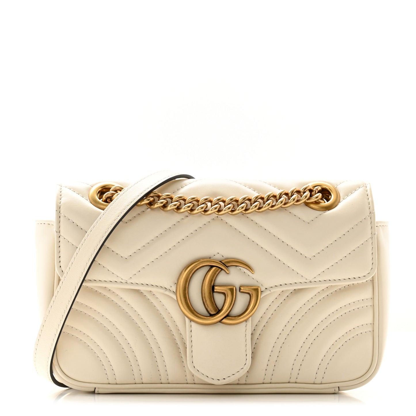 Calfskin Matelasse Mini GG Marmont Shoulder Bag White