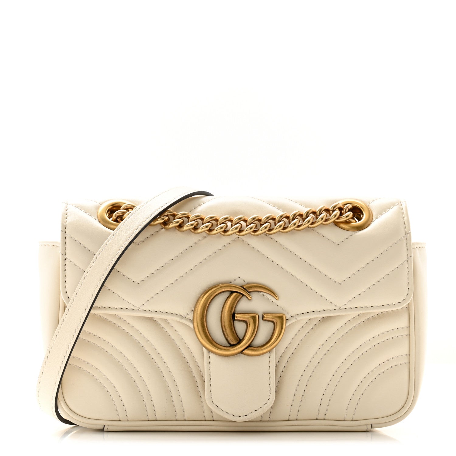 Gucci Calfskin Matelasse Mini GG Marmont Shoulder Bag White 1 of 11