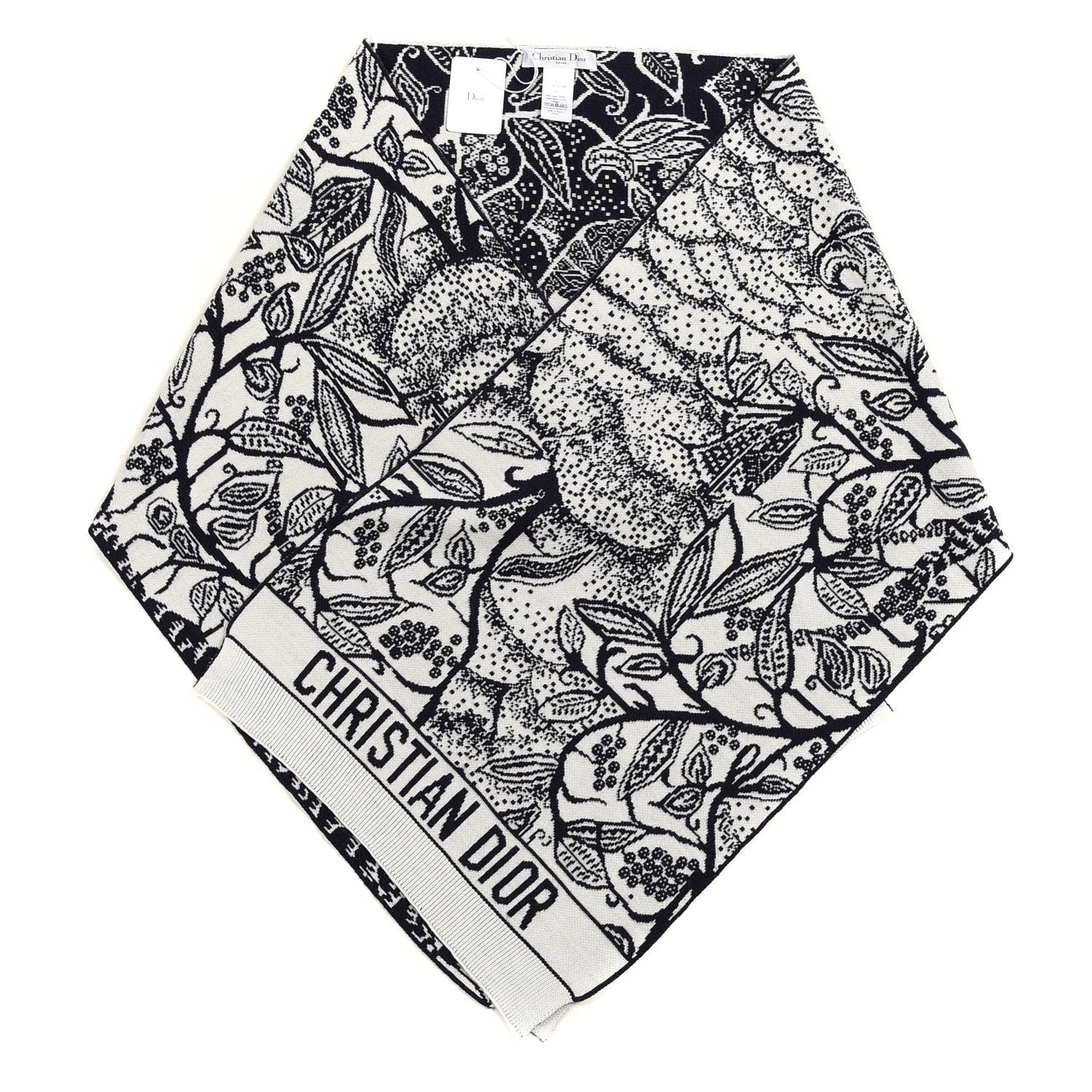 Christian Dior Wool Toile De Jouy Sauvage Scarf Black White 1 of 4