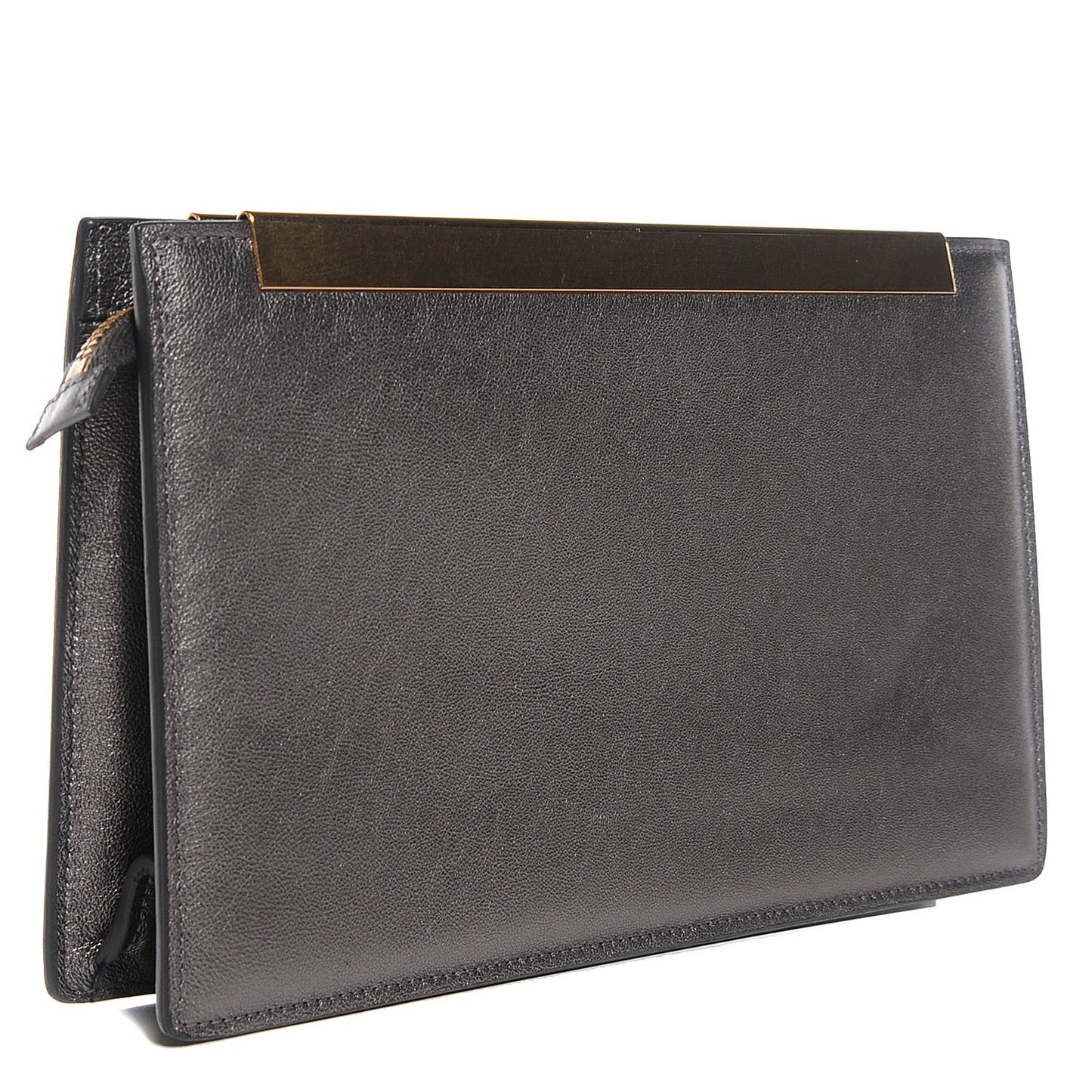 Metallic Calfskin Lutetia Clutch Gunmetal
