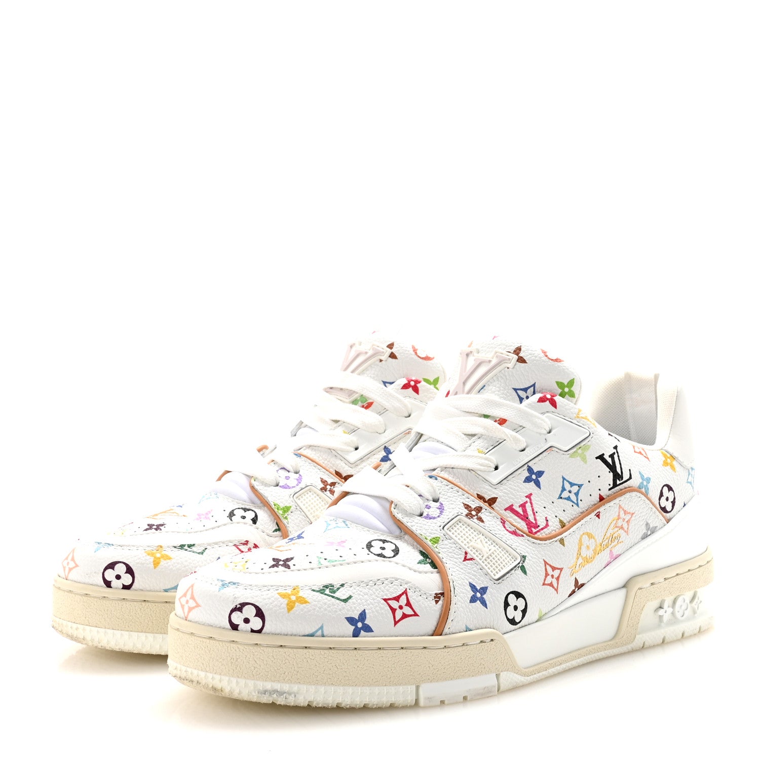 Louis Vuitton LV X TM Calfskin Monogram Multicolor Womens LV Trainer Sneakers 39 White 5 of 9
