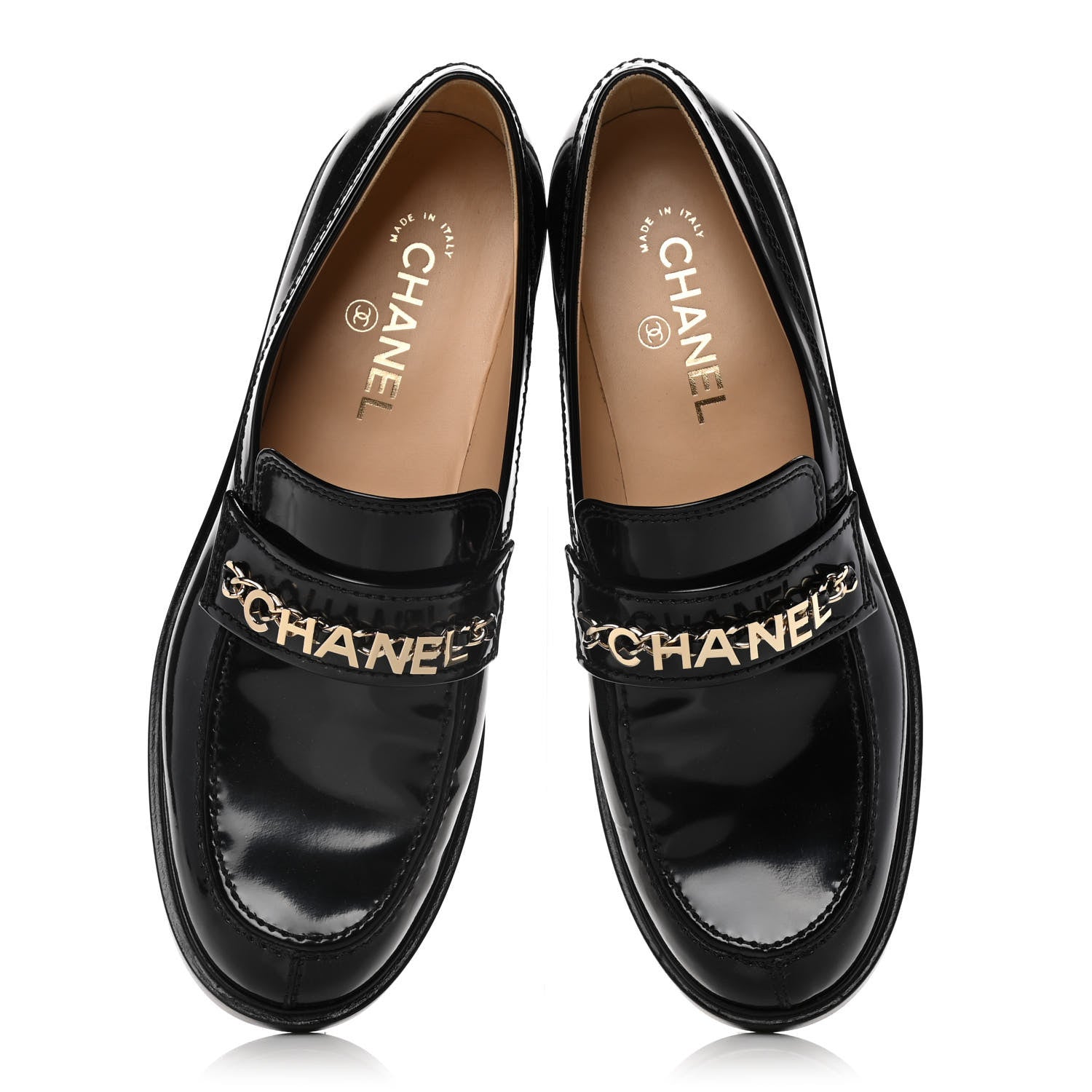 Chanel Shiny Calfskin Logo Loafers 40.5 Black 6 of 16