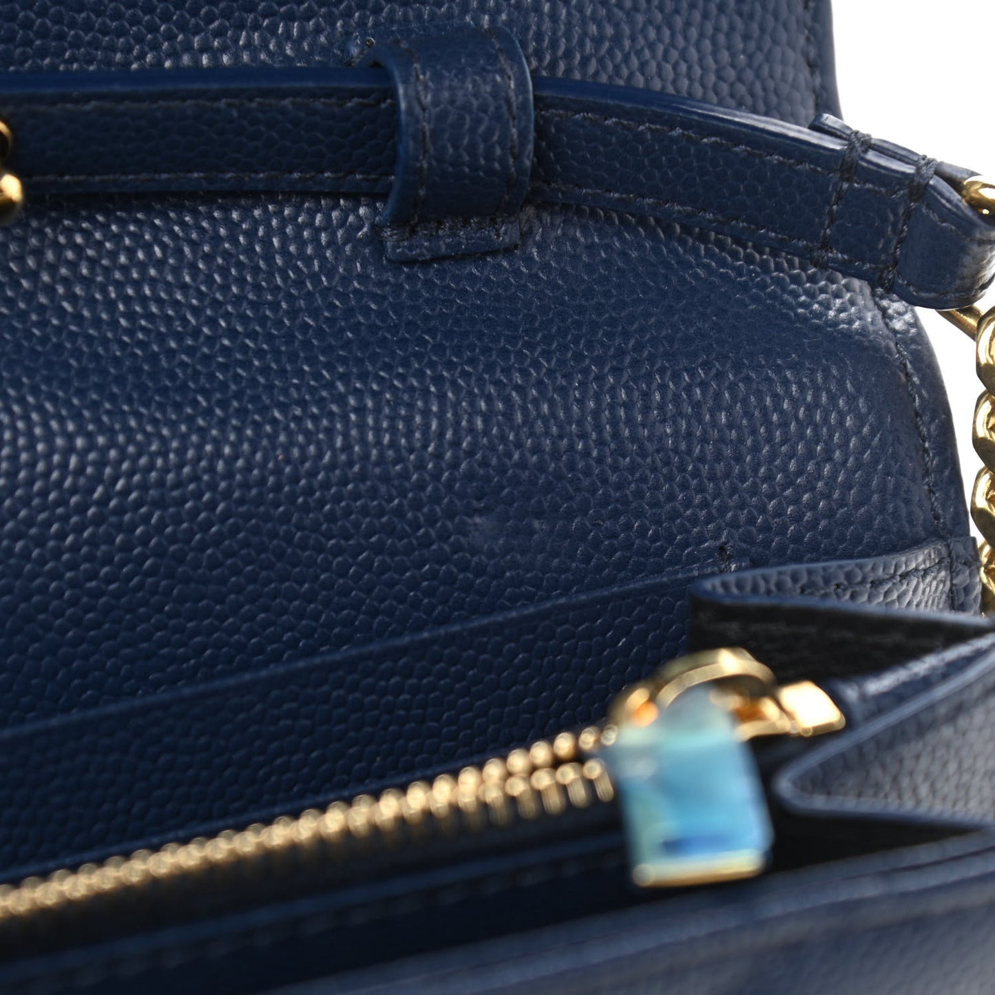 Grain De Poudre Matelasse Chevron Monogram Chain Wallet Deep Marine