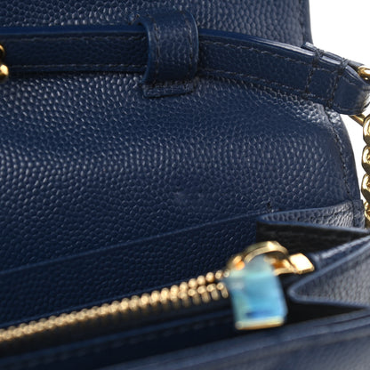 Saint Laurent Grain De Poudre Matelasse Chevron Monogram Chain Wallet Deep Marine 7 of 11