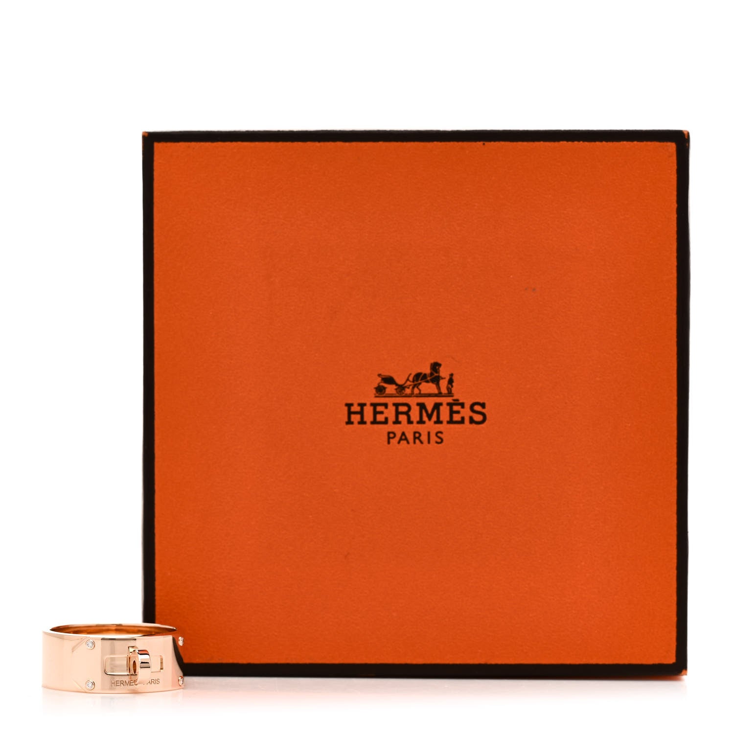 Hermes 18K Rose Gold Diamond GM Kelly Ring 55 7.25 6 of 6