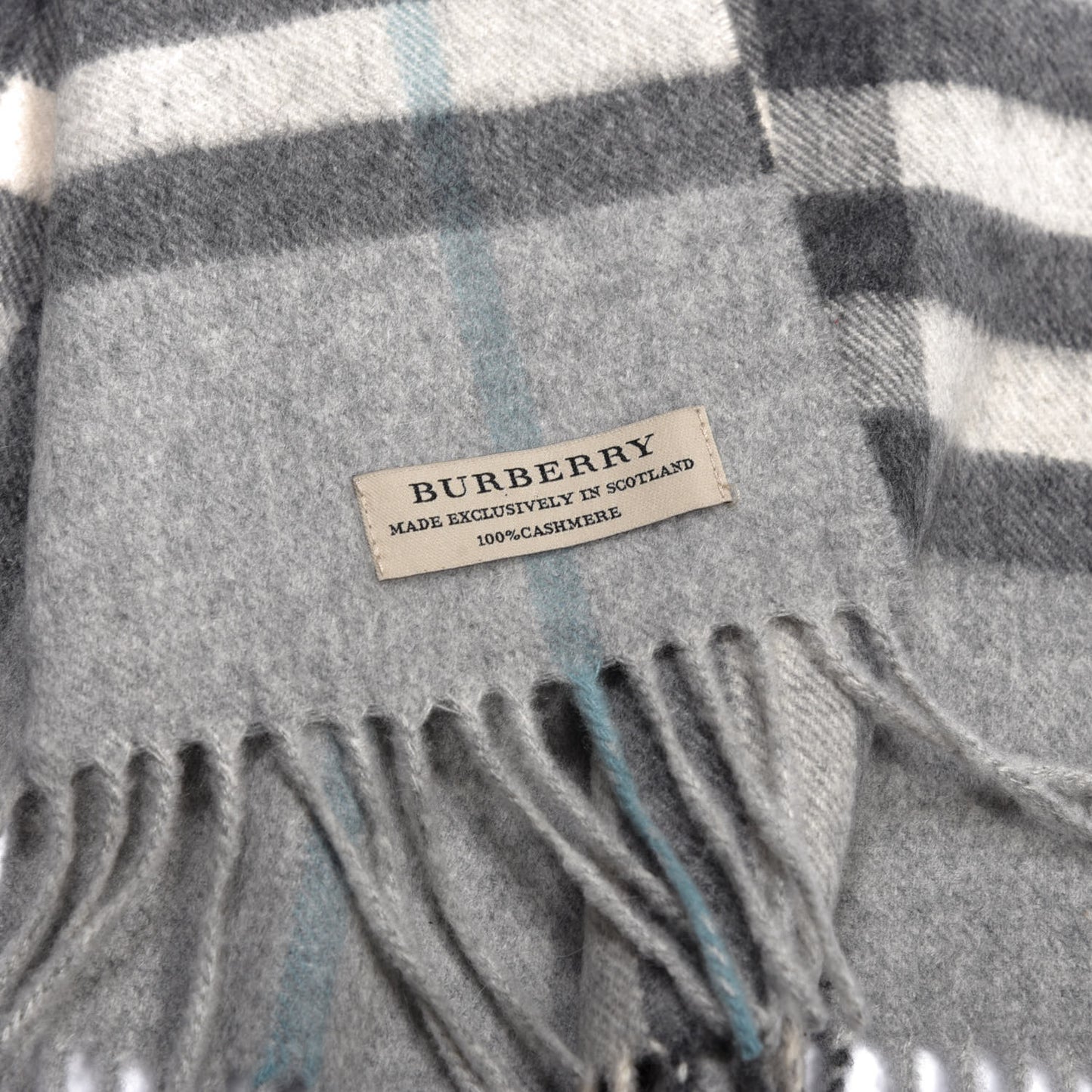 Cashmere Giant Check Fringe Scarf Pale Grey