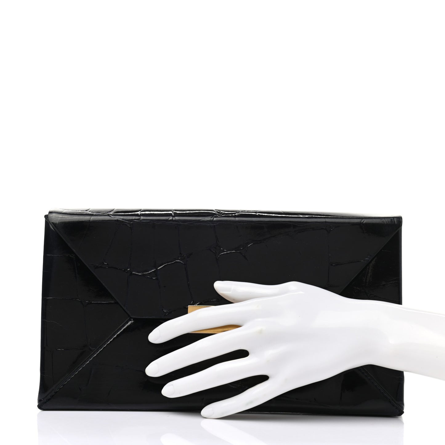 Eco Patent Crocodile Embossed Envelope Clutch Black
