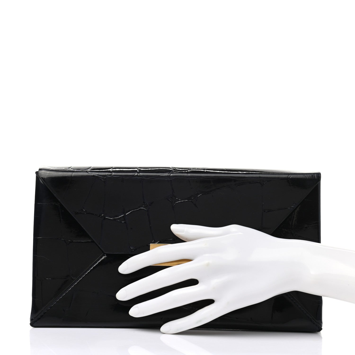 Stella McCartney Eco Patent Crocodile Embossed Envelope Clutch Black 2 of 11