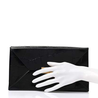 Stella McCartney Eco Patent Crocodile Embossed Envelope Clutch Black 2 of 11