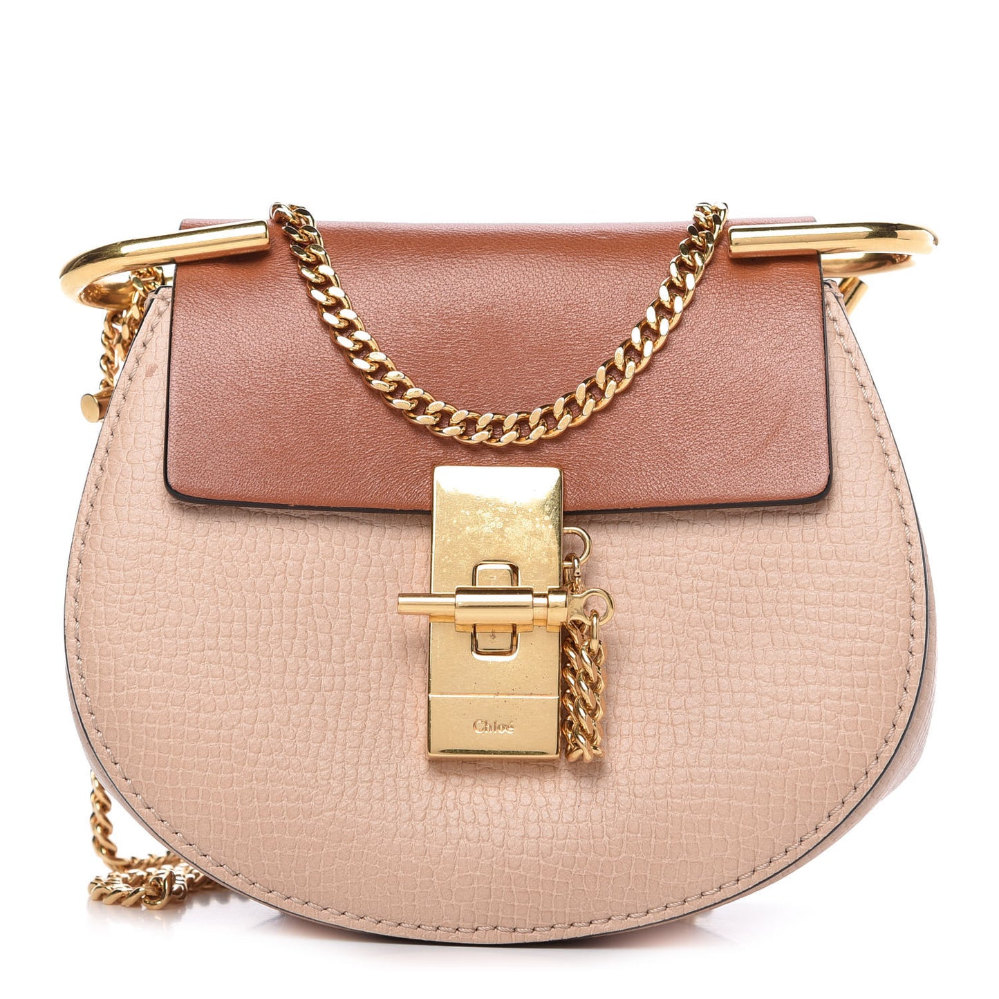 Grained Calfskin Lambskin Nano Bi-Color Drew Shoulder Bag Powder Beige Caramel