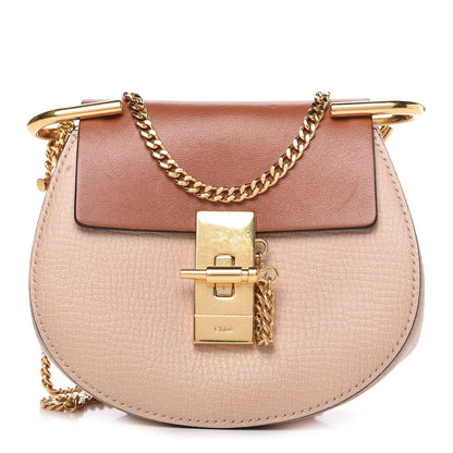 Chloe Grained Calfskin Lambskin Nano Bi-Color Drew Shoulder Bag Powder Beige Caramel 1 of 9