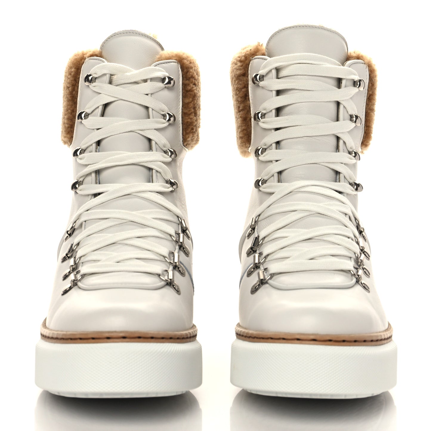 Calfskin Woolskin Womens Flocon Ankle Boots 38 White Naturel