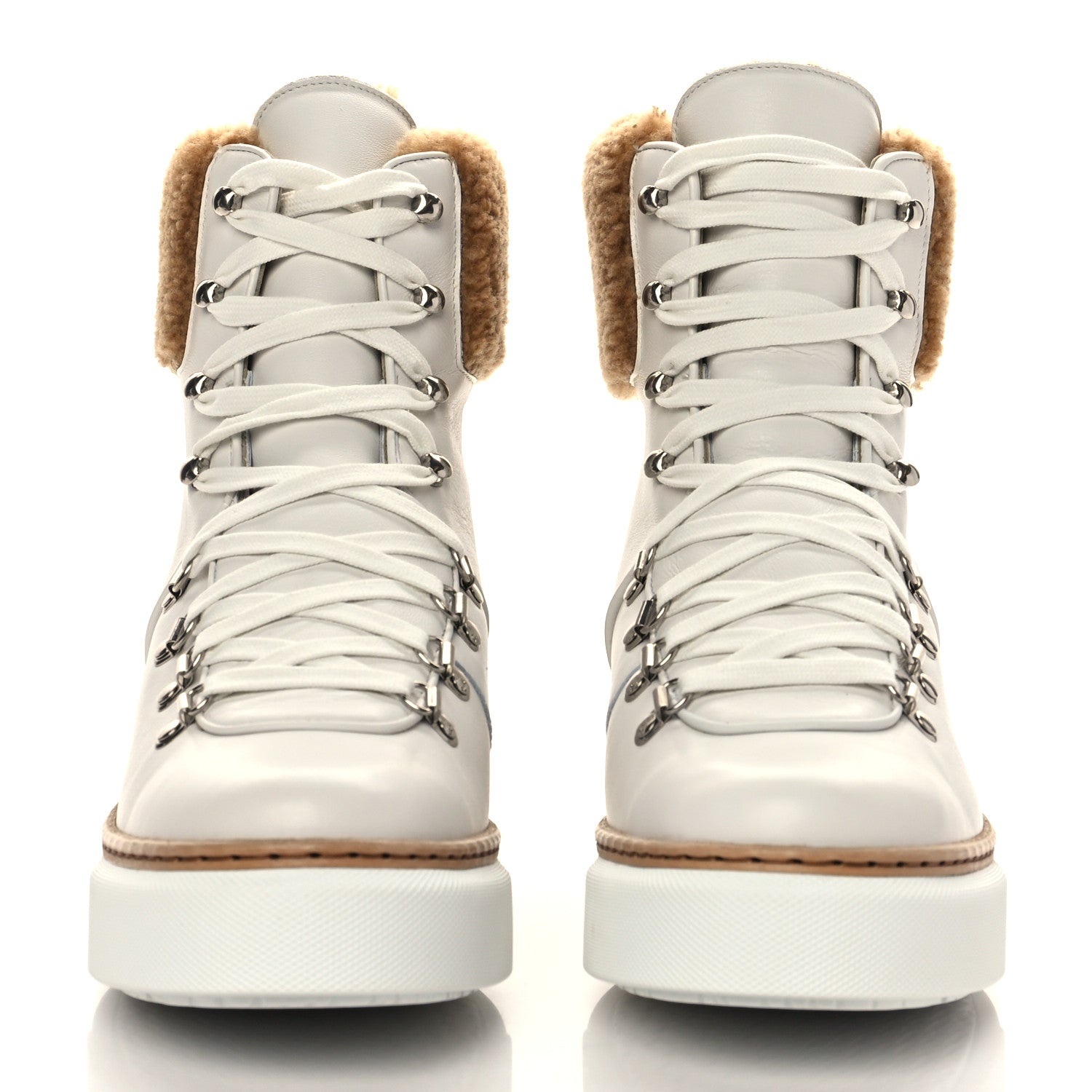 Hermes Calfskin Woolskin Womens Flocon Ankle Boots 38 White Naturel 3 of 10