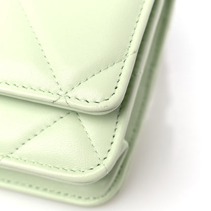 Chanel Lambskin Quilted Chanel 19 Wallet On Chain WOC Light Green 13 of 15