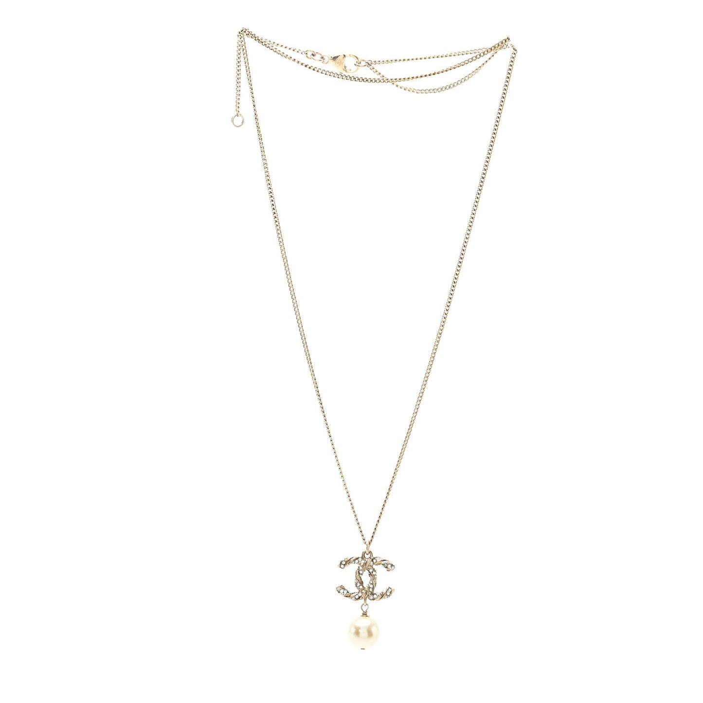 Crystal Pearl Twisted CC Pendant Necklace Gold