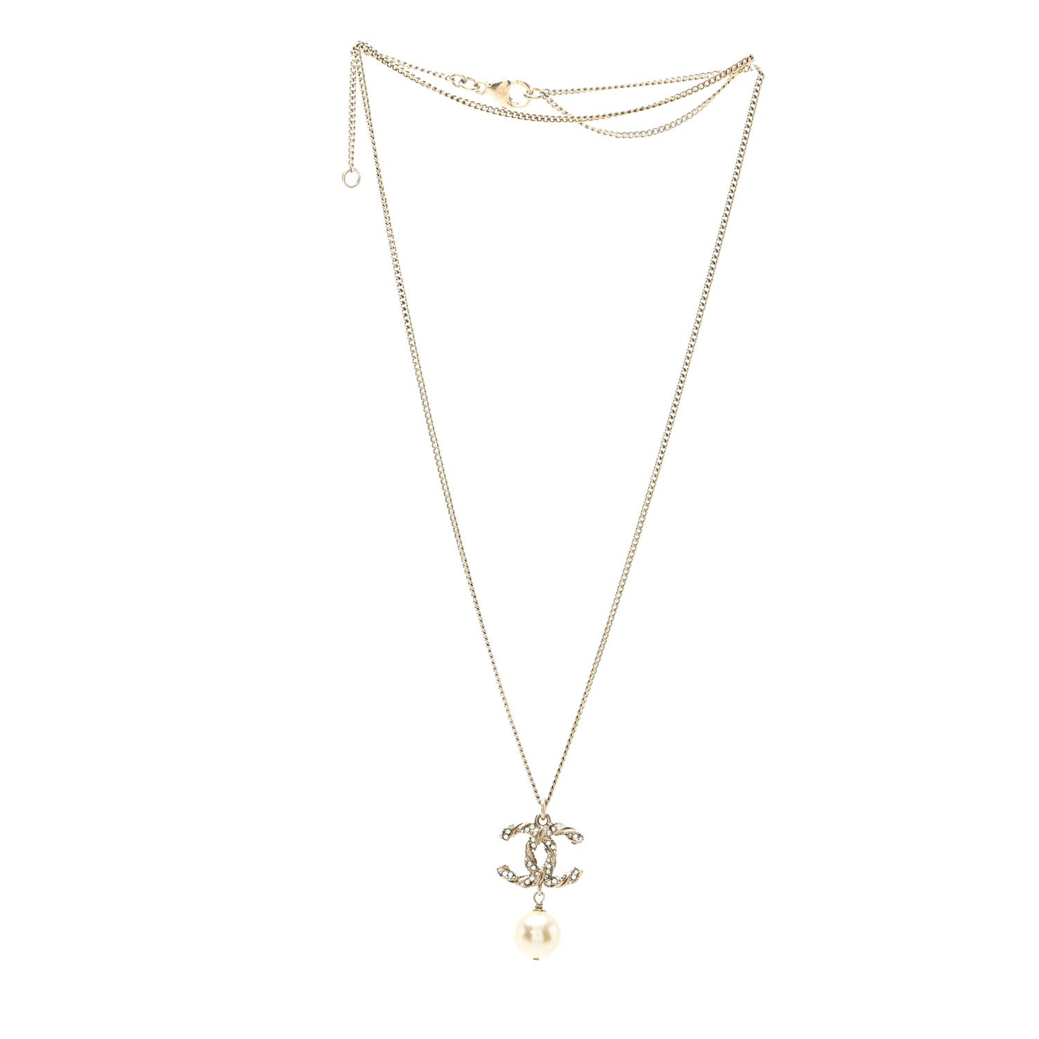 Chanel Crystal Pearl Twisted CC Pendant Necklace Gold 3 of 4