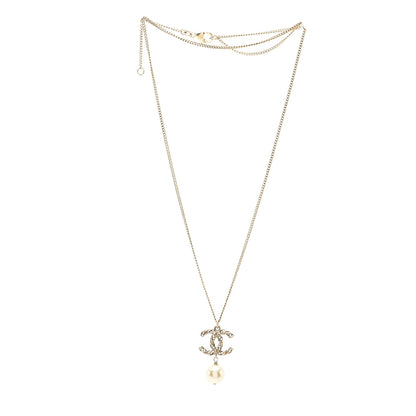 Chanel Crystal Pearl Twisted CC Pendant Necklace Gold 3 of 4