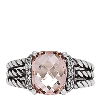 David Yurman Sterling Silver Diamond Morganite 10mm Petite Wheaton Ring 53 6.25 1 of 5