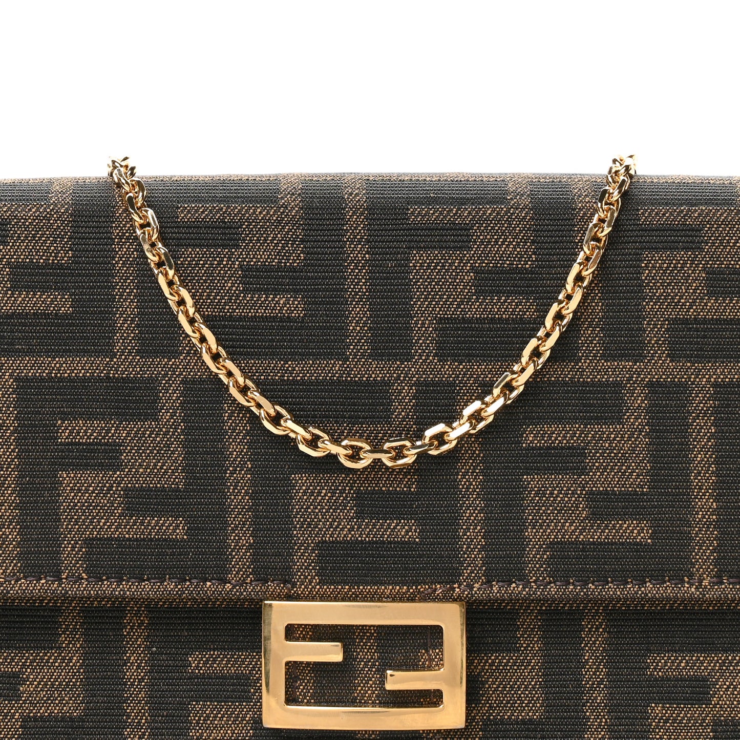 Fabric Jacquard FF 1974 Wallet On Chain Tobacco Moro
