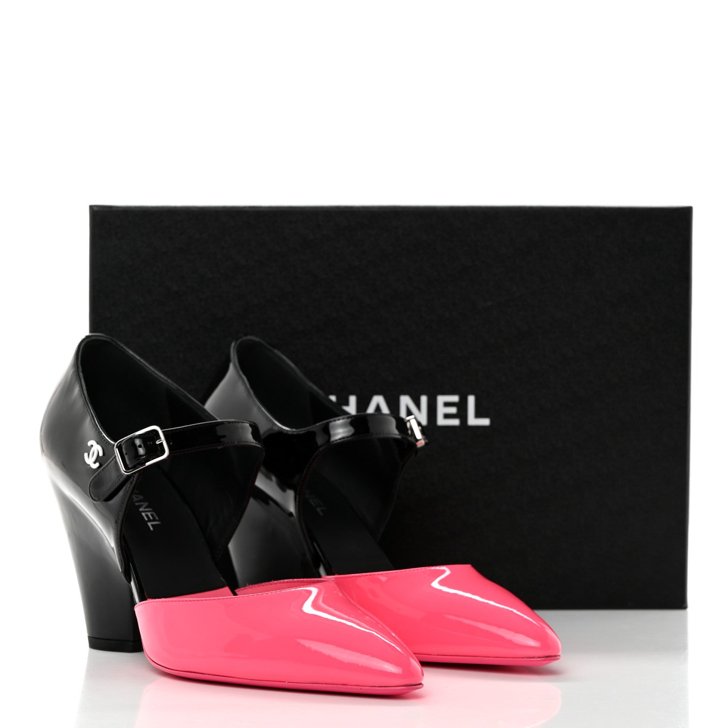 Chanel Patent Calfskin CC Pumps 37.5 Pink Black 9 of 9