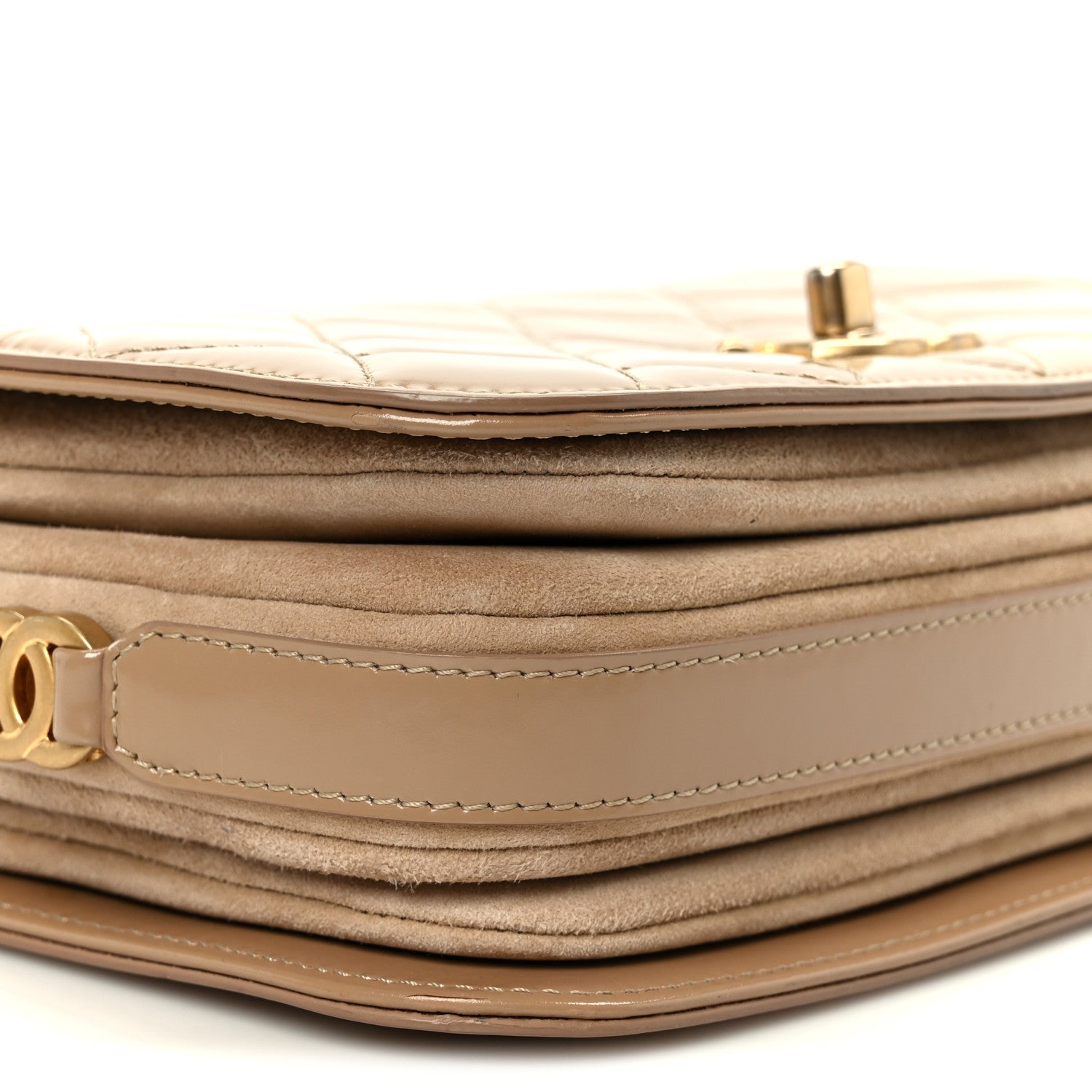 Chanel Shiny Calfskin Quilted Suede Goatskin Mini Messenger Beige 10 of 11