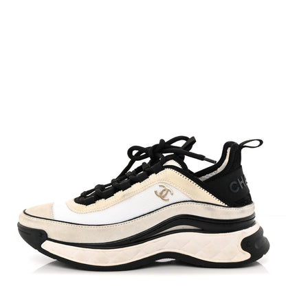 Chanel Velvet Calfskin Mixed Fibers CC Sneakers 36 Ivory Black 1 of 16