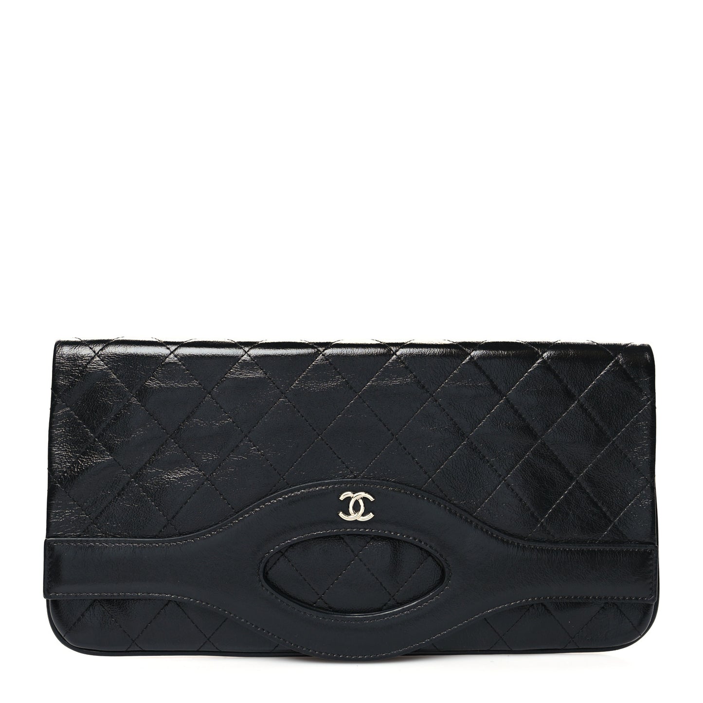 Shiny Crumpled Calfskin Large 31 Pouch Black