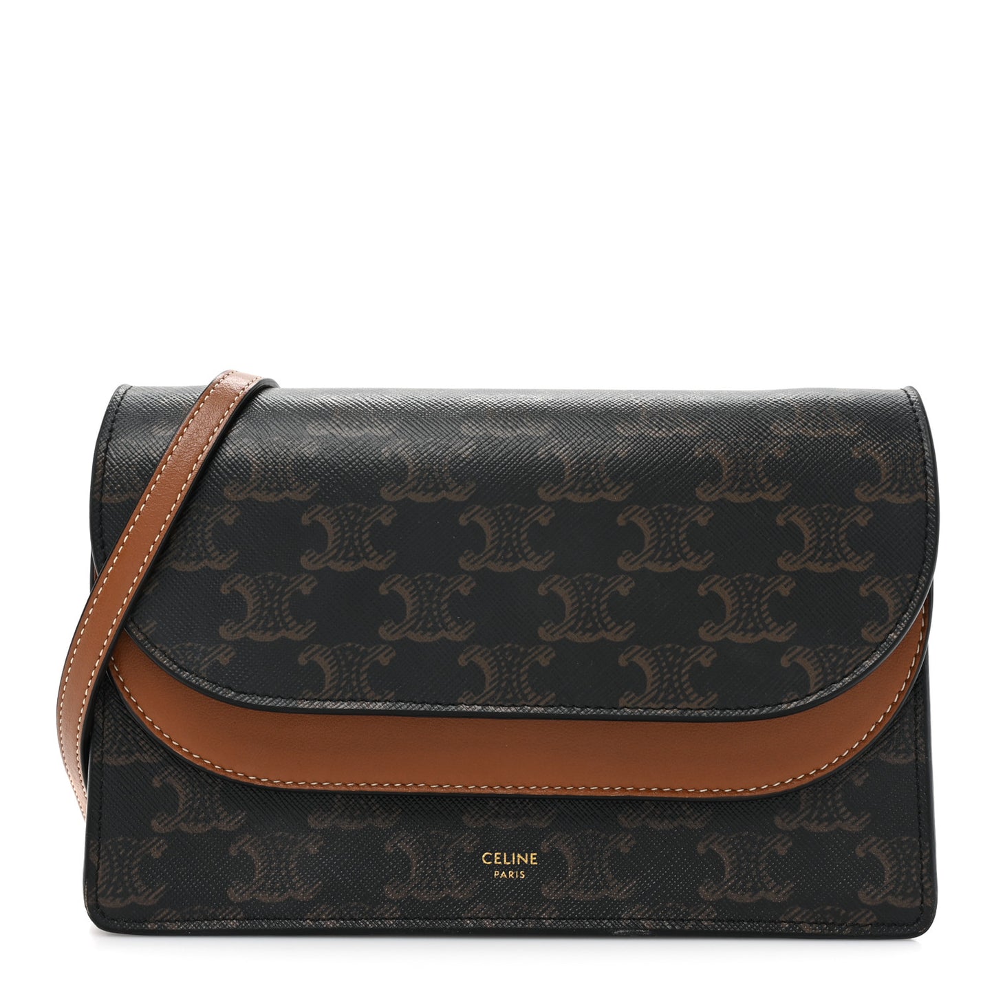 Triomphe Canvas Lambskin Wallet On Strap Tan