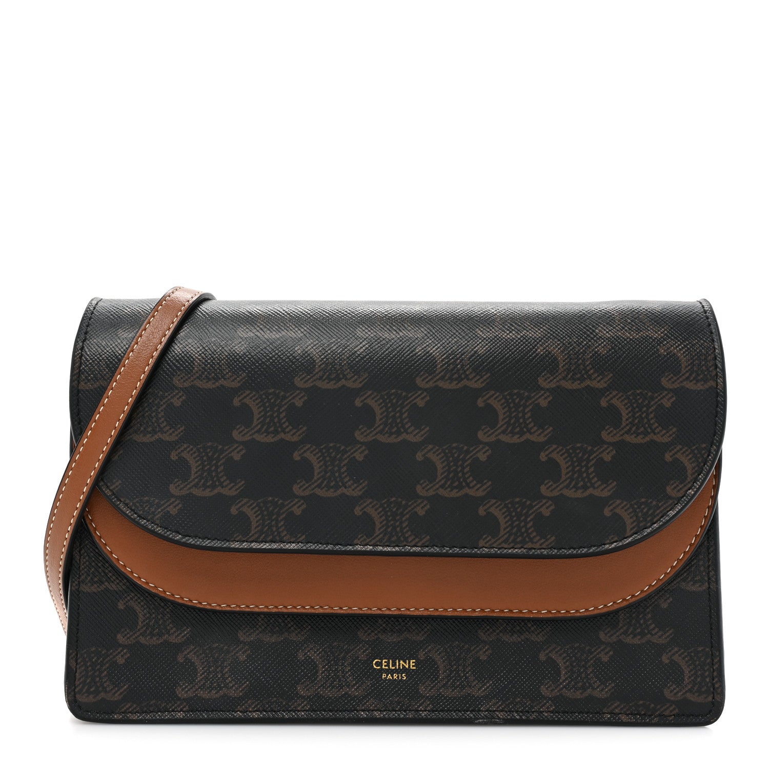 Celine Triomphe Canvas Lambskin Wallet On Strap Tan 1 of 15