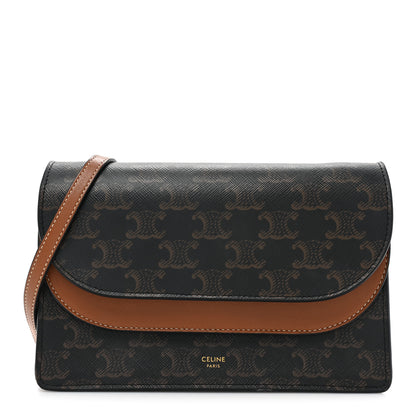 Celine Triomphe Canvas Lambskin Wallet On Strap Tan 1 of 15