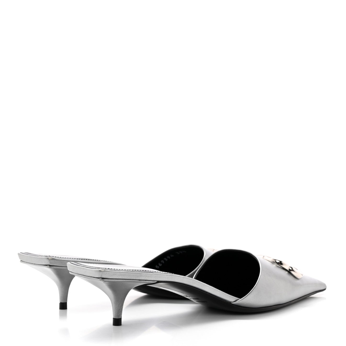 Metallic Nappa BB Square Knife Pointed Toe 40mm Mules 39.5 Silver