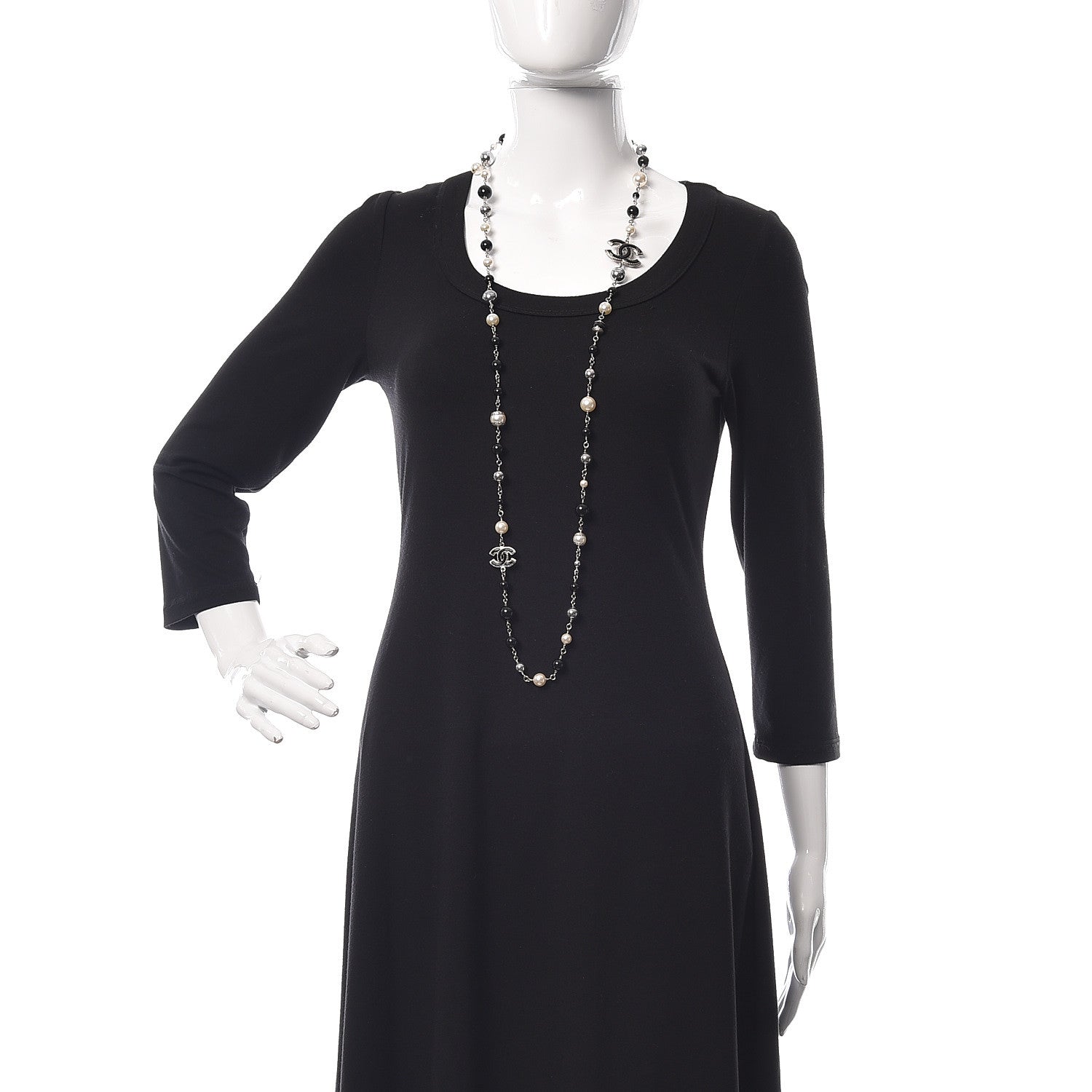 Chanel Pearl Beaded Enamel CC Long Necklace Silver 2 of 5